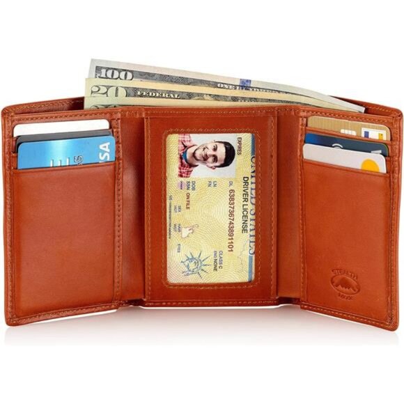 RFID Blocking Mens Wallet With Airtag Holder - Trifold with 9 Credit Card Slots - Picture 3 of 8